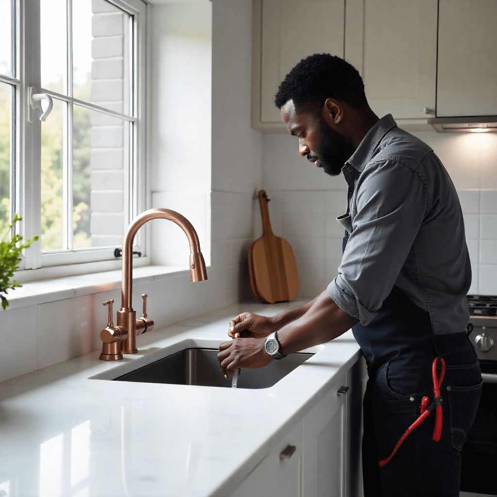 Emergency plumber using tools to clear blocked drain – emergency plumbers Cape Town